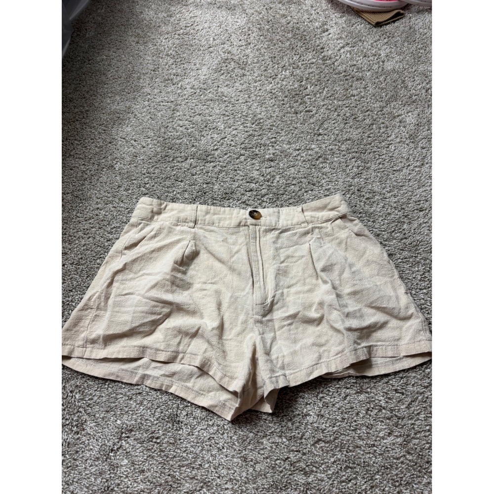 LA Hearts Beige High Waisted Pleated Linen Blend Shorts Womens Size Medium